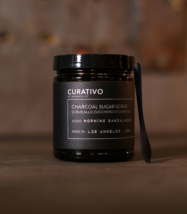 Curativo Apothecary Sugar scrub with spoon photographed
