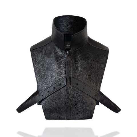 Front view Zip up high neck Leather vest harness from Badami and co